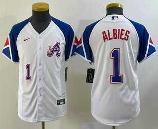 Youth Atlanta Braves #1 Ozzie Albies Number White 2023 City Connect Cool Base Stitched Jerseys
